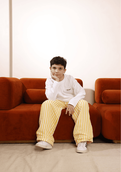 CORE TEE WHITE + STRIPED PANTS SET