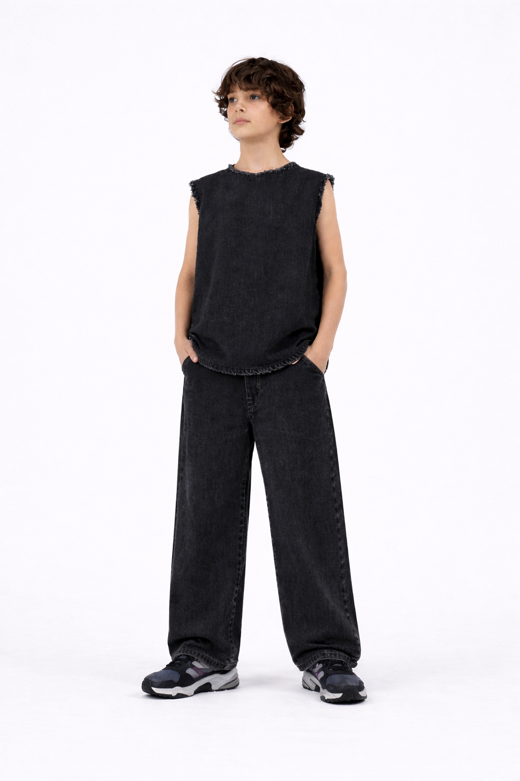 BLACK RAW DENIM SET