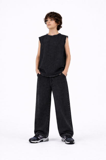 BLACK RAW DENIM SET