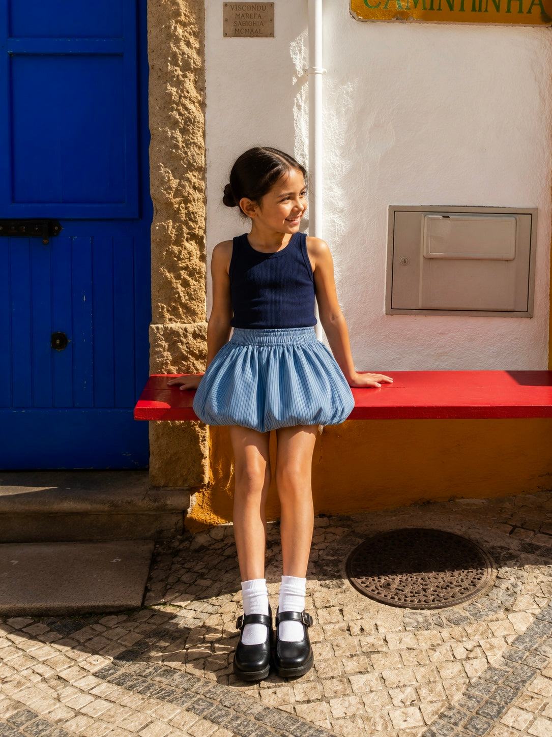 NAVY BUBBLE SKIRT SET