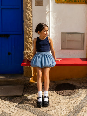NAVY BUBBLE SKIRT SET