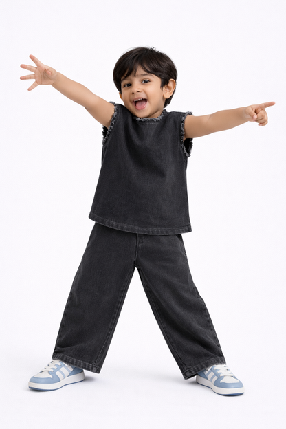 BLACK RAW DENIM SET